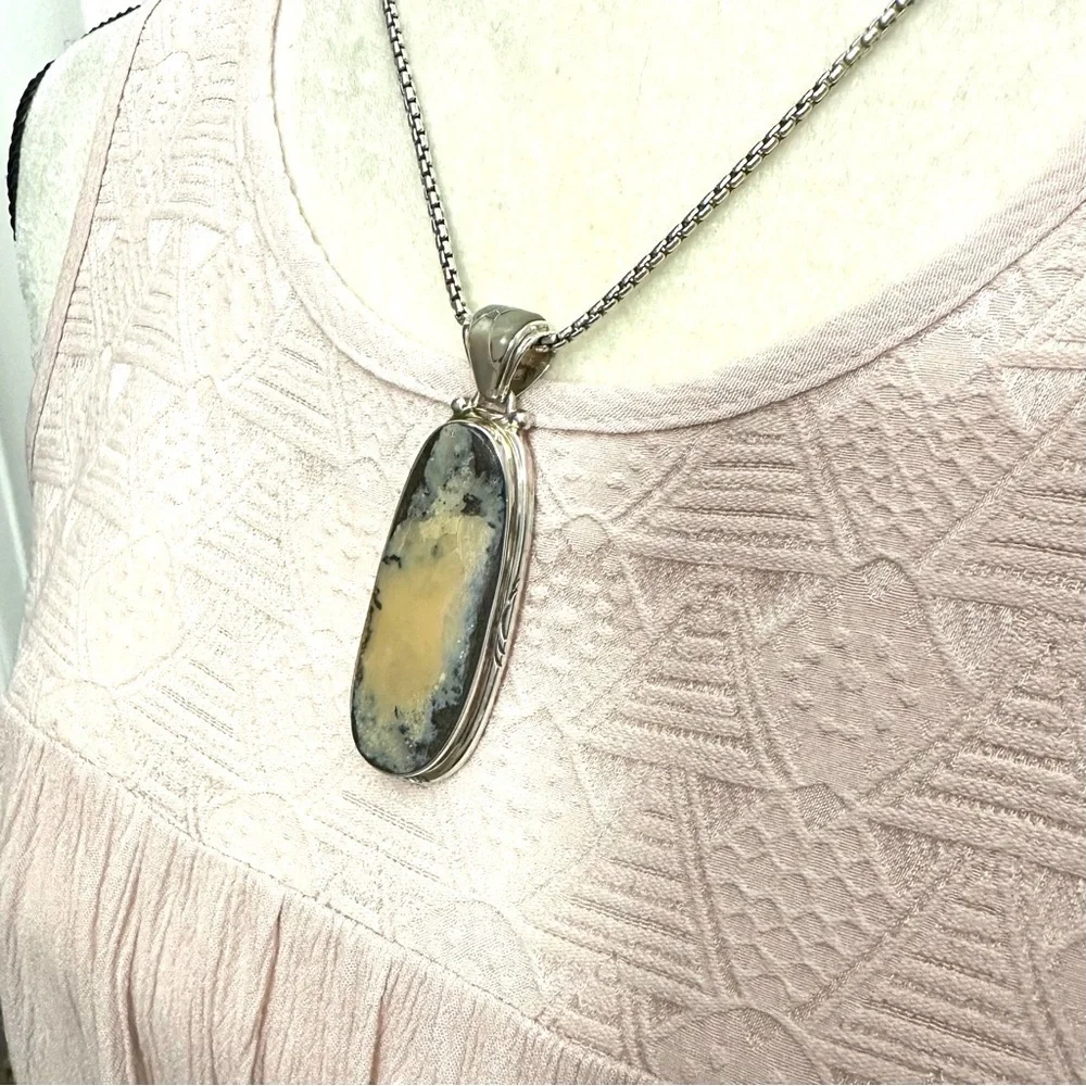 Samson Sam Kee Native American Navajo Honey Moss Agate Sterling Silver Pendant